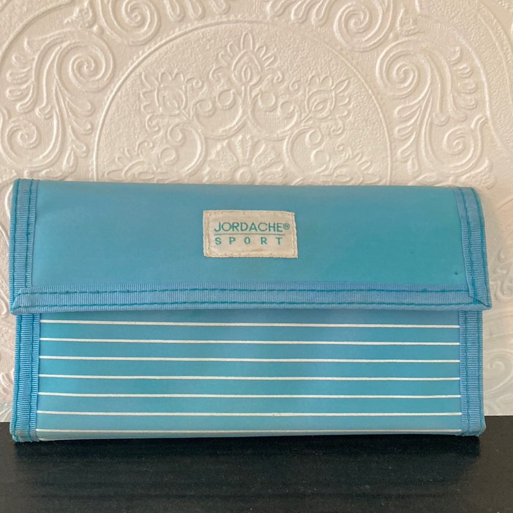 Vintage Jordache sport wallet ~ blue with white stripes ~ Velcro